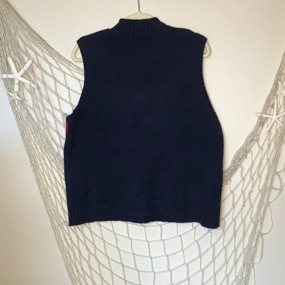 Vintage NORTON Studio Knit Cotton Sleeveless Sweater Red White & Blue XL - Picture 7 of 9